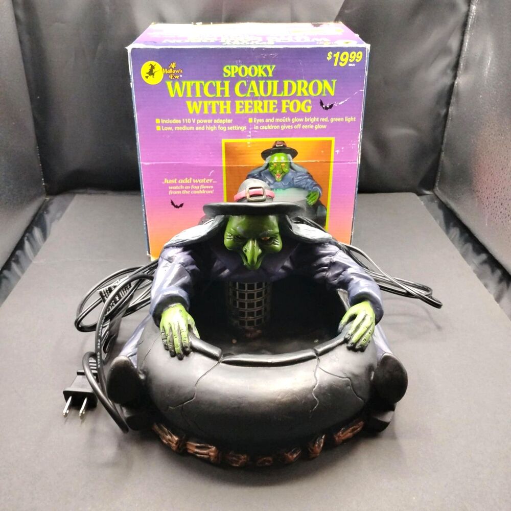 Vintage Halloween Glowing Spooky Witch Cauldron Eerie Fog Machine Lighted w/ Box - Picture 3 of 10